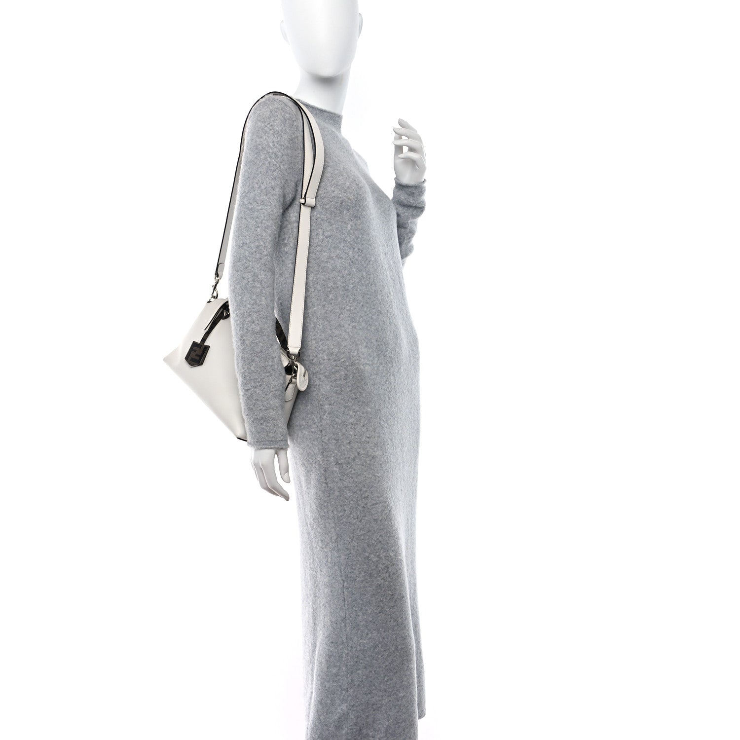 Fendi Vitello Dolce Bi-Color FF 1974 Embossed Medium By The Way Boston Bag White Ice Maya Black 2 of 16