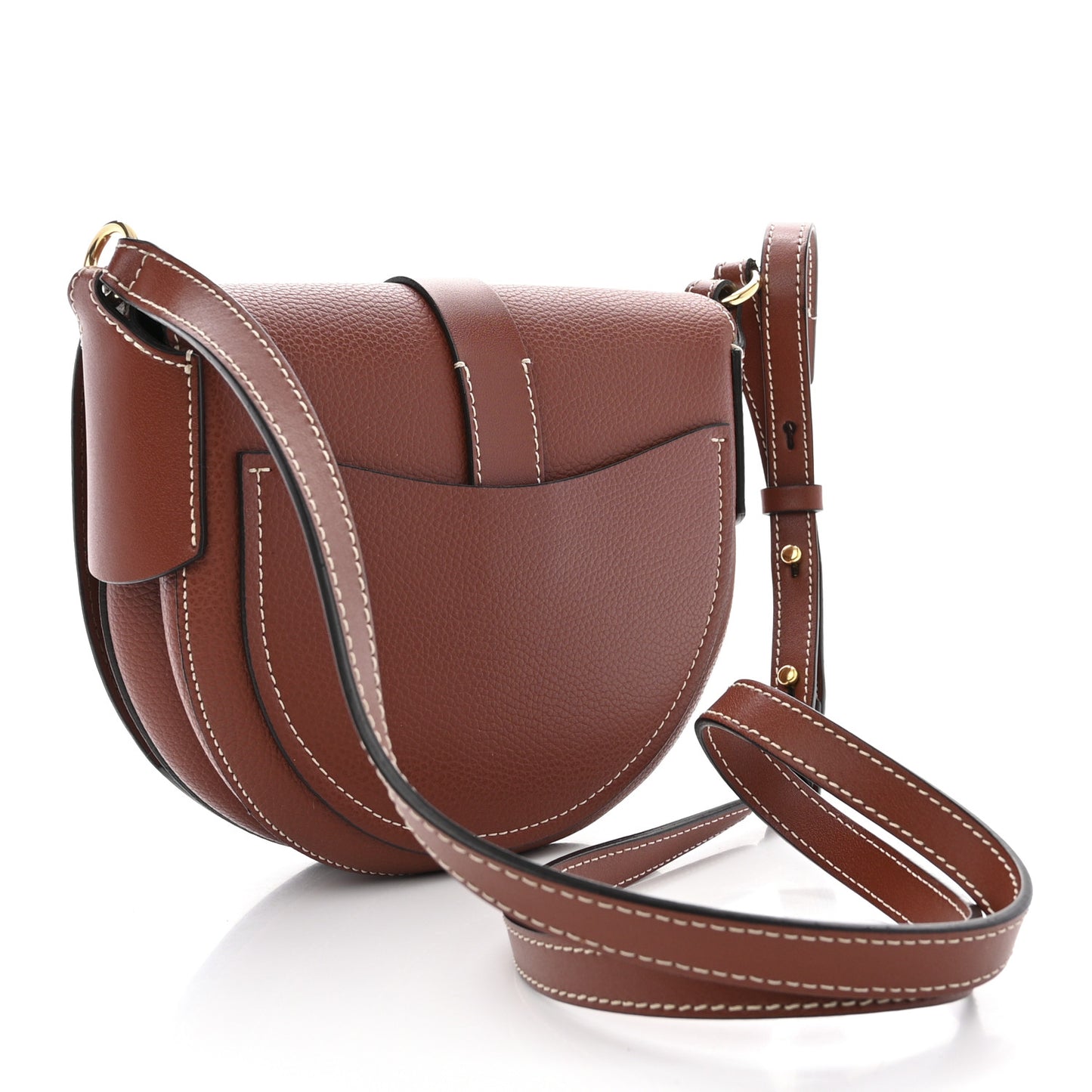 Grained Calfskin Small Darryl Saddle Crossbody Bag Sepia Brown
