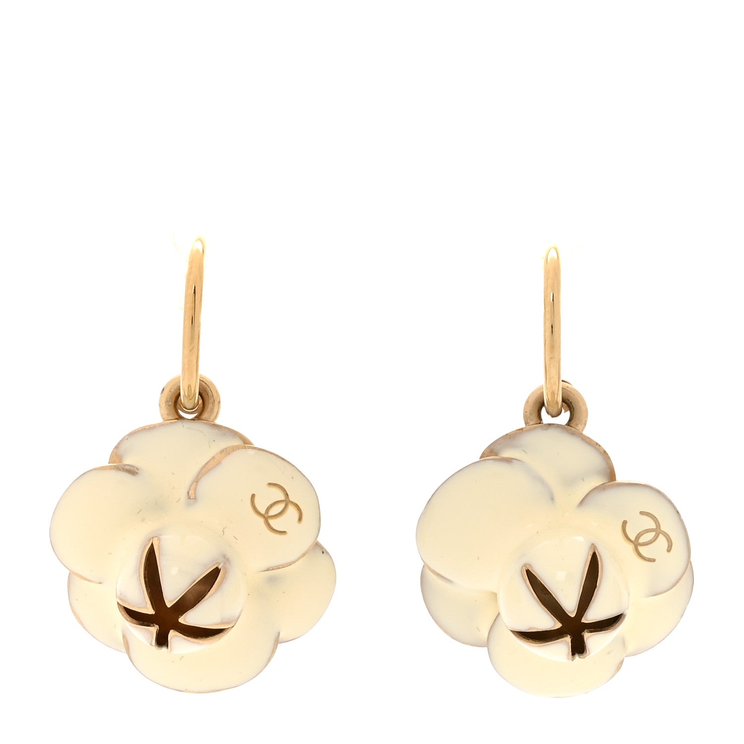 Chanel Resin Camelia Earrings White Gold 1 of 5