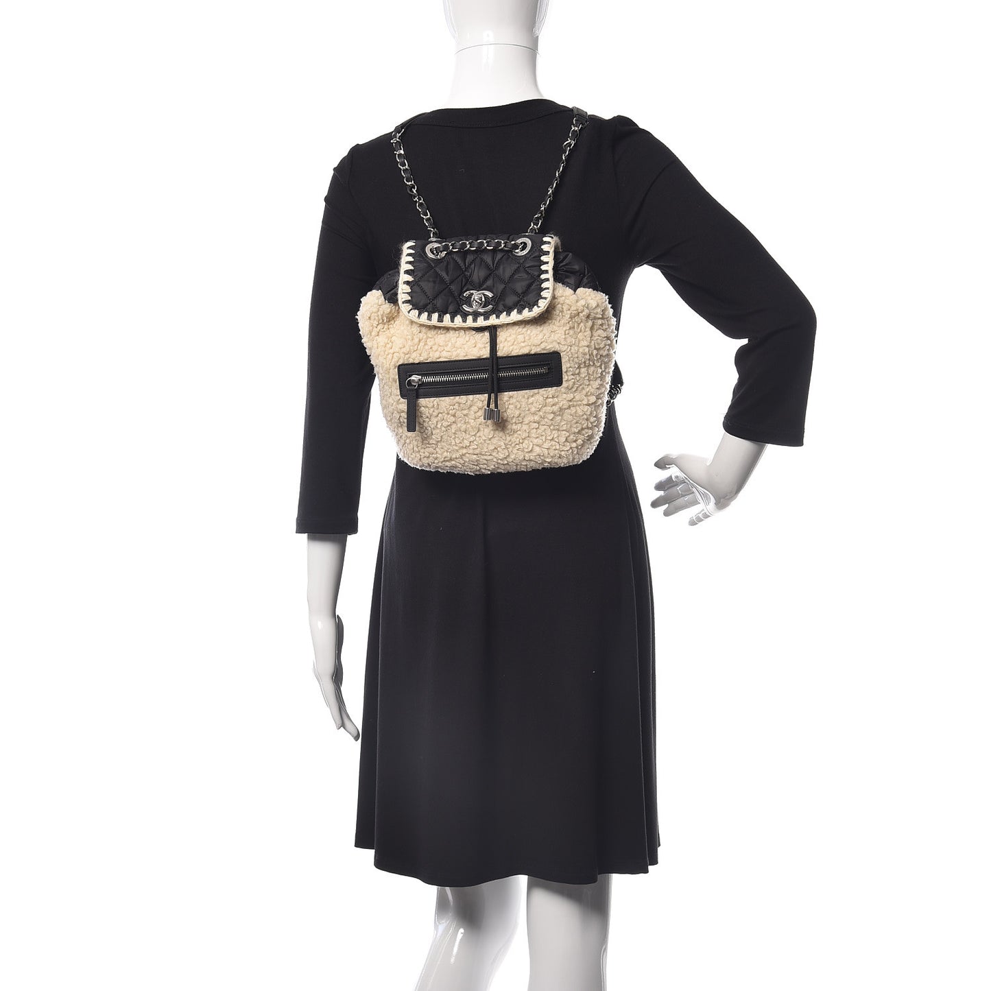 Wool Nylon Quilted Coco Neige Backpack Black Ecru