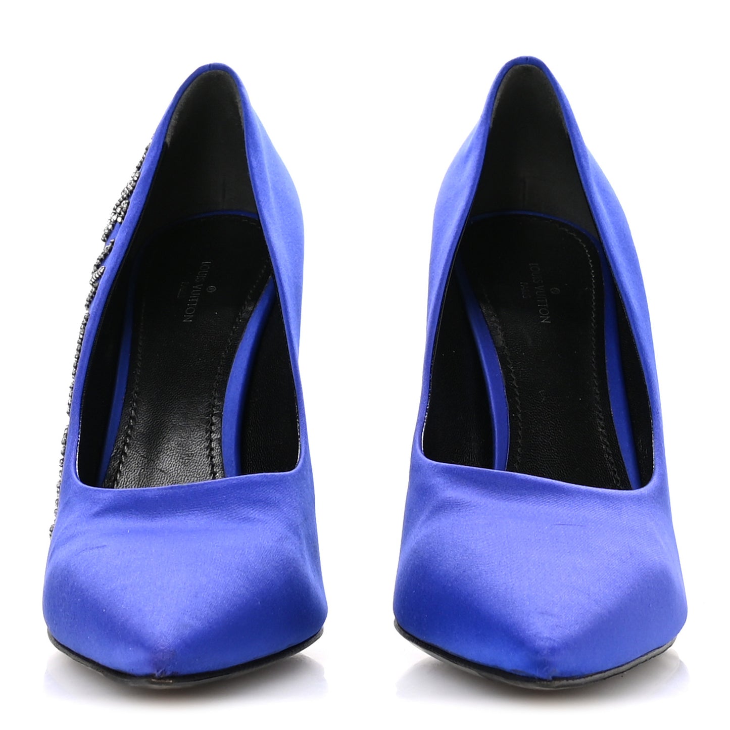 Satin Crystal Logo Pumps 41 Blue