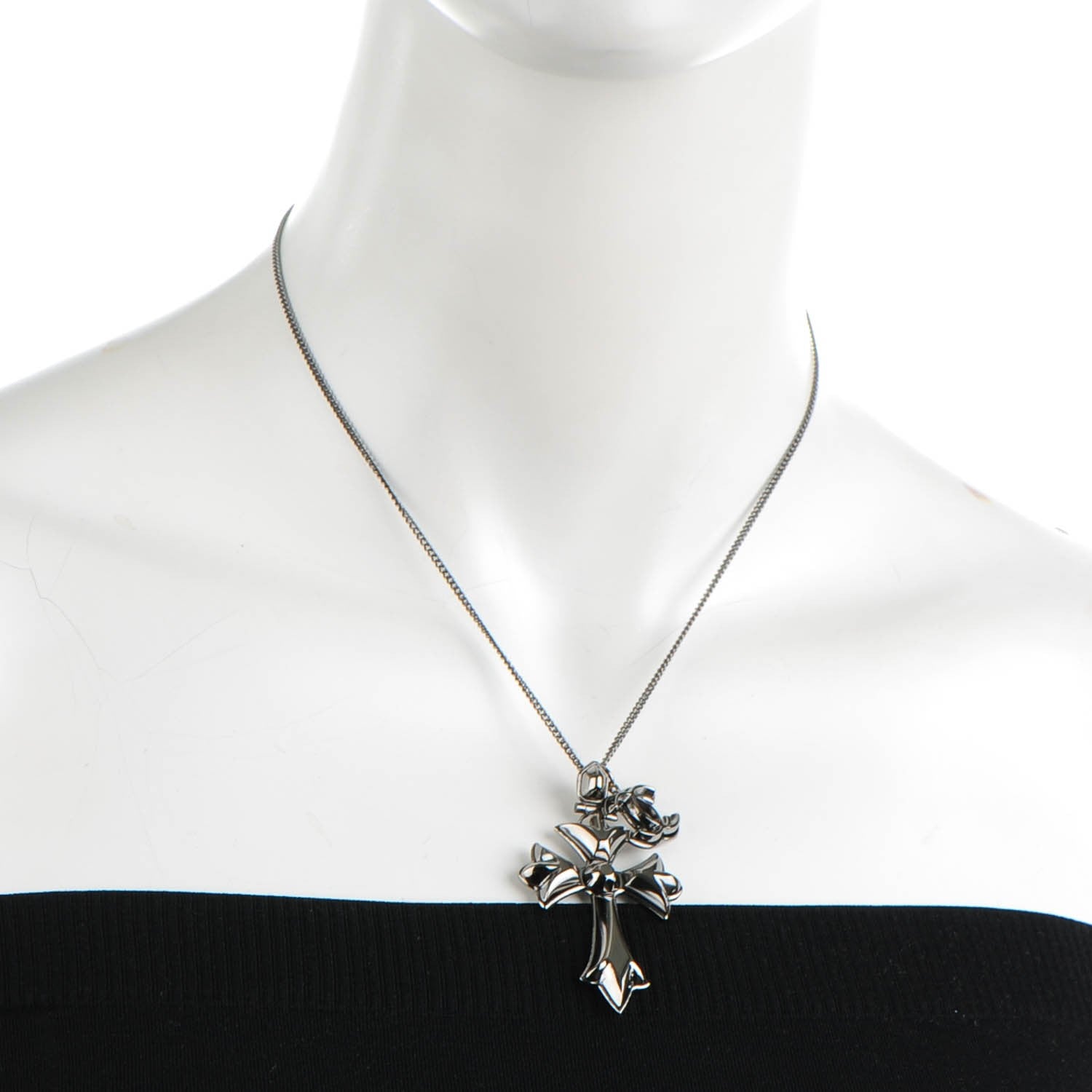 Chanel CC Cross Pendant Necklace Silver 2 of 4