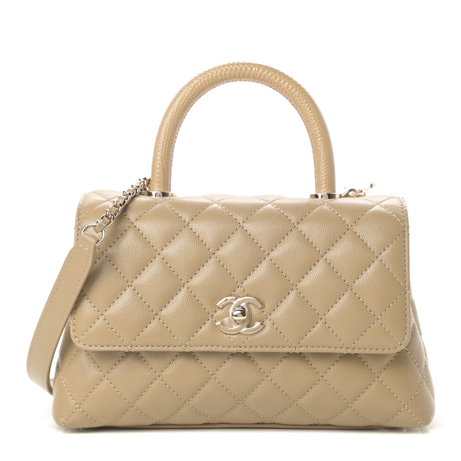 Chanel Caviar Lizard Embossed Quilted Mini Coco Handle Flap Dark Beige 1 of 10