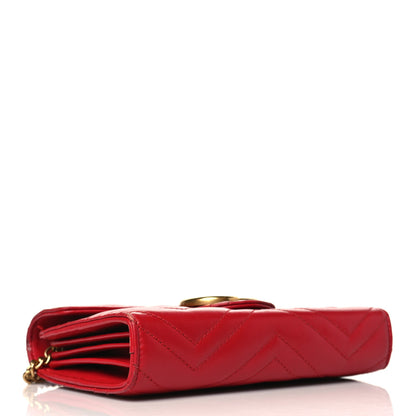 Gucci Calfskin Matelasse GG Marmont Chain Wallet Hibiscus Red 4 of 10