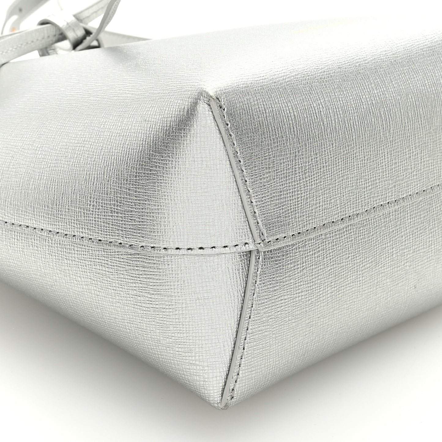 Metallic Calfskin Bucket Bag Silver