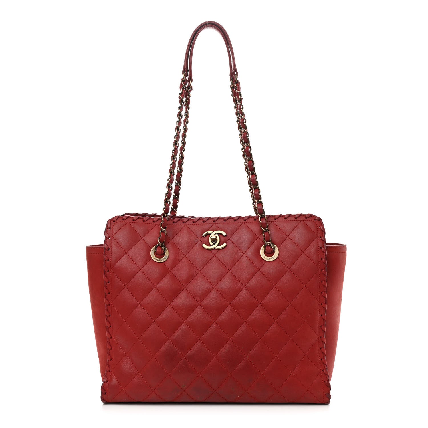 Chanel Iridescent Calfskin Quilted Happy Stitch Shopping Tote Red 1 of 9