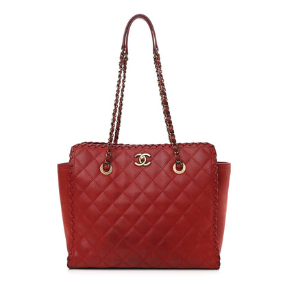 Chanel Iridescent Calfskin Quilted Happy Stitch Shopping Tote Red 1 of 9