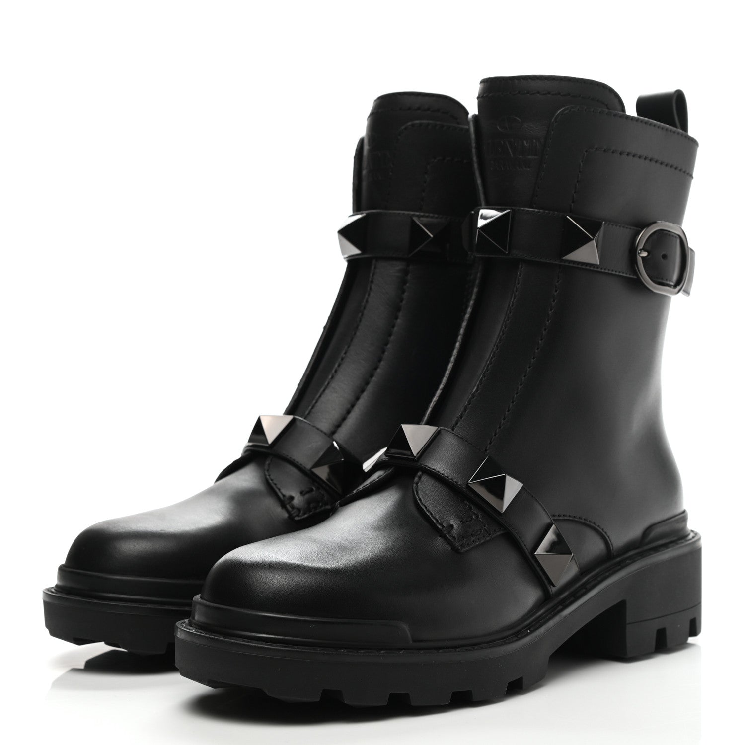 Valentino Garavani Calfskin Tonal Roman Stud 20/40mm Combat Boots 37.5 Black 3 of 9