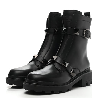 Valentino Garavani Calfskin Tonal Roman Stud 20/40mm Combat Boots 37.5 Black 3 of 9