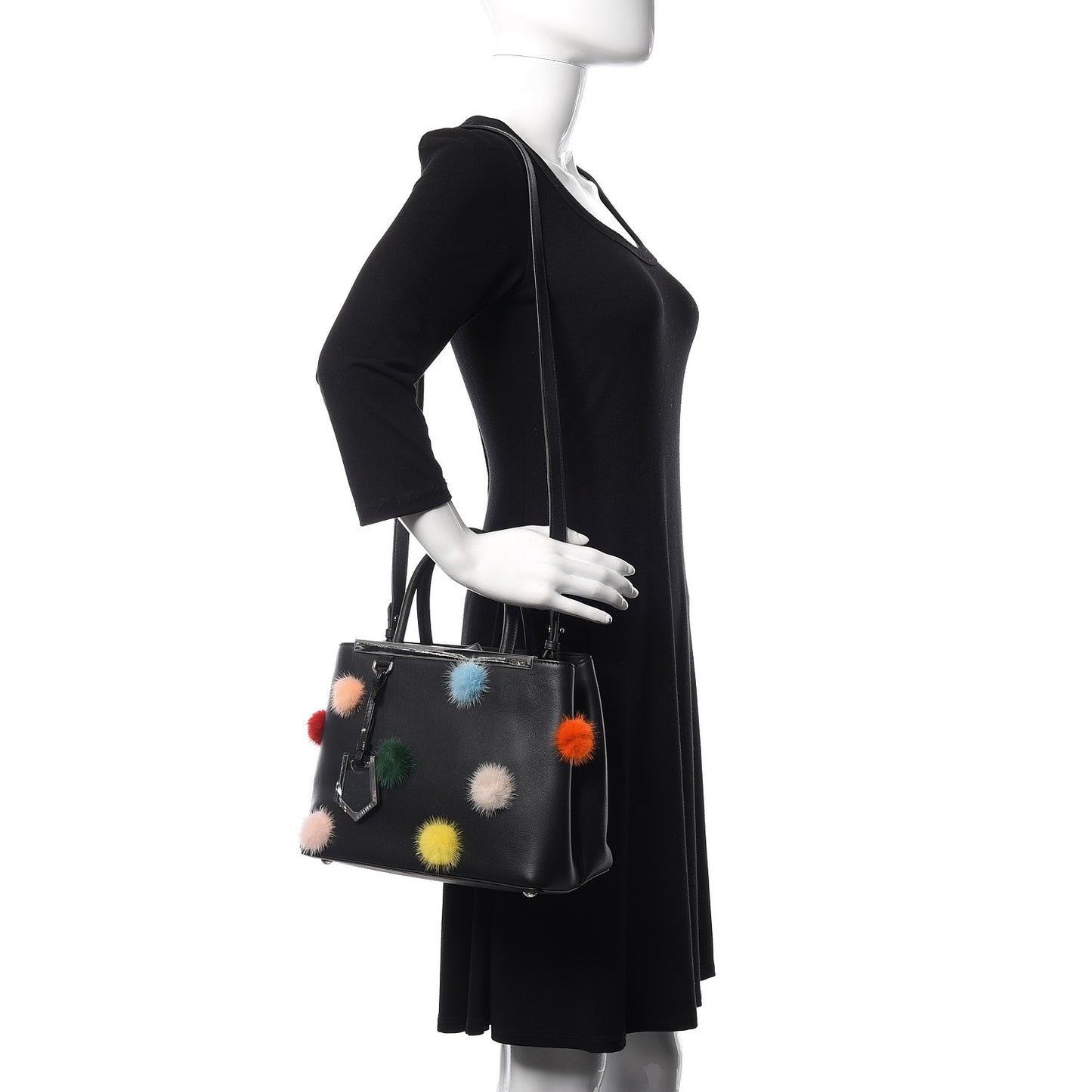 Vitello Dolce Mink Fur Pom Pom Petite 2Jours Tote Black Multicolor