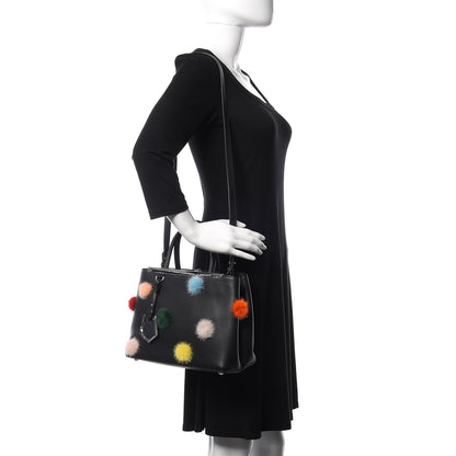 Fendi Vitello Dolce Mink Fur Pom Pom Petite 2Jours Tote Black Multicolor 2 of 11