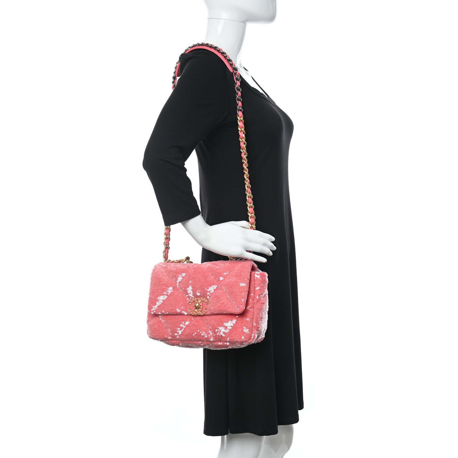 Chanel Sequin Quilted Medium Chanel 19 Flap Coral 2 of 11