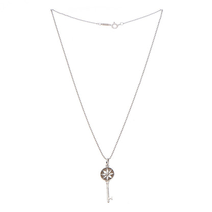 Tiffany Sterling Silver Diamond Small Daisy Key Pendant Necklace 3 of 9