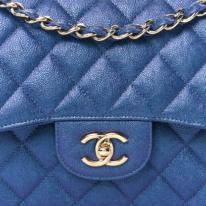Chanel Iridescent Caviar Quilted Jumbo Double Flap Dark Blue 9 of 12