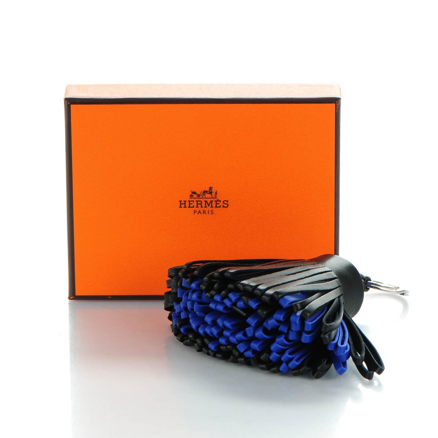 Lambskin Bi-Color Carmen Tassel Key Holder Black Bleu Electrique
