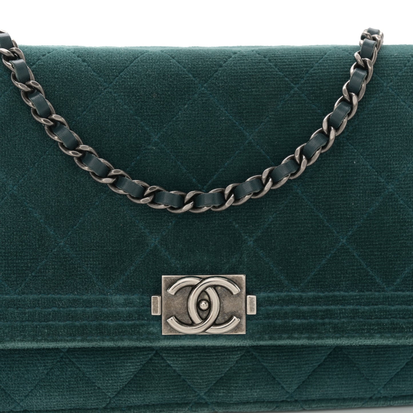 Velvet Quilted Boy Wallet On Chain WOC Teal