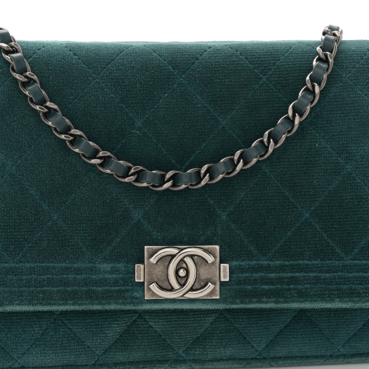 Chanel Velvet Quilted Boy Wallet On Chain WOC Teal 8 of 11