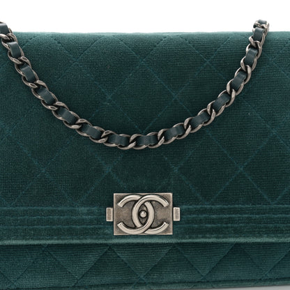 Chanel Velvet Quilted Boy Wallet On Chain WOC Teal 8 of 11