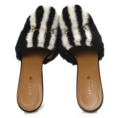 Gucci X ADIDAS Malaga Kid Fur Horsebit High Heel Mules 39.5 Black White 2 of 11