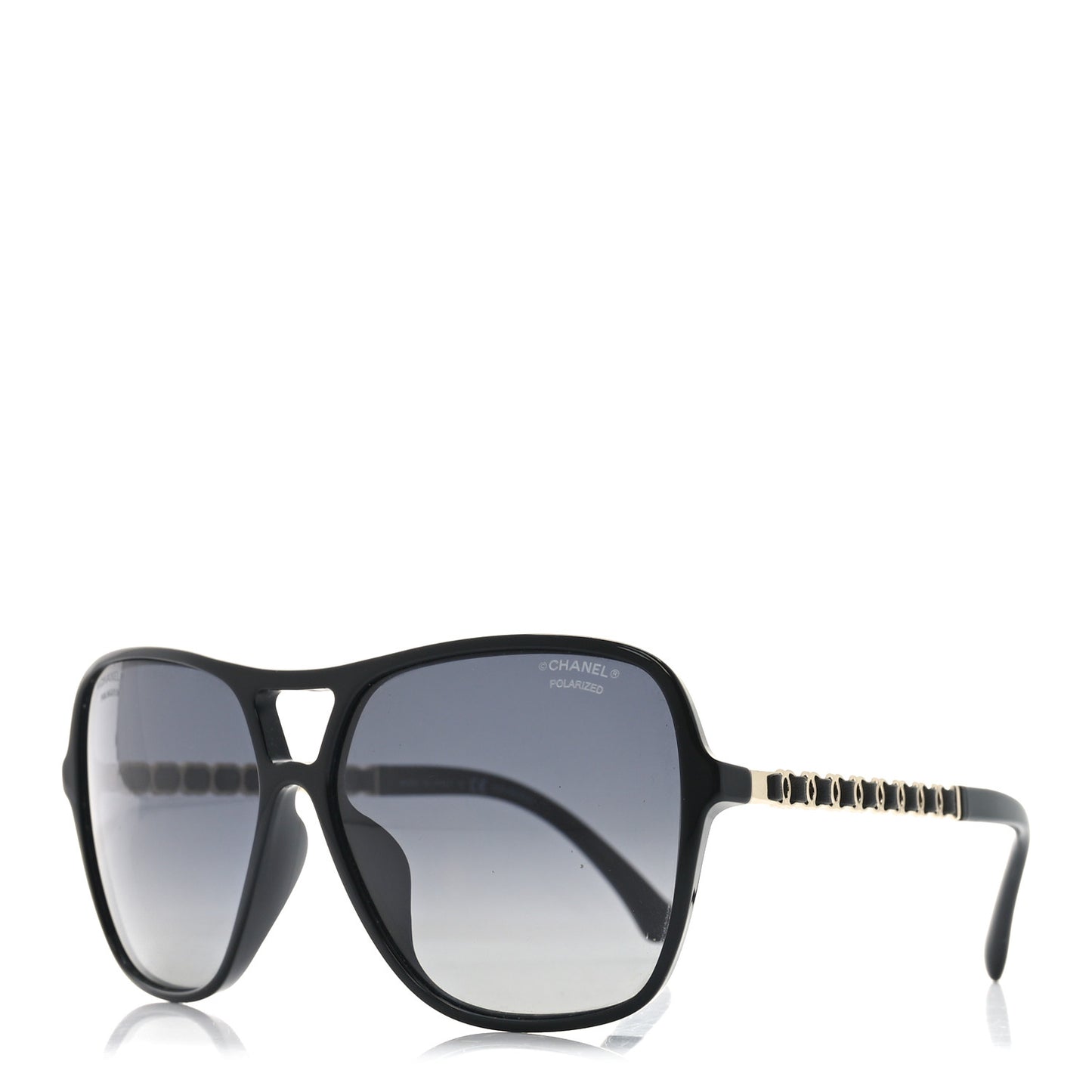 Metal Calfskin Polarized CC Chain Pilot Sunglasses 5439-Q-A Black