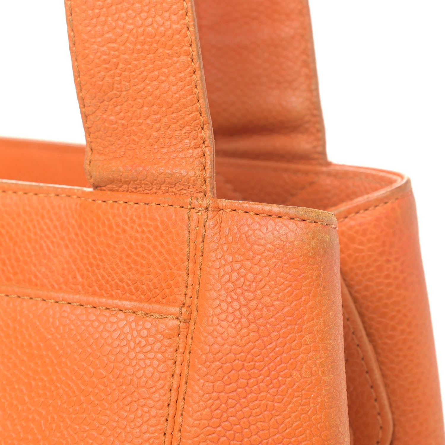 Chanel Caviar Embroidered Logo Shoulder Bag Orange 14 of 15