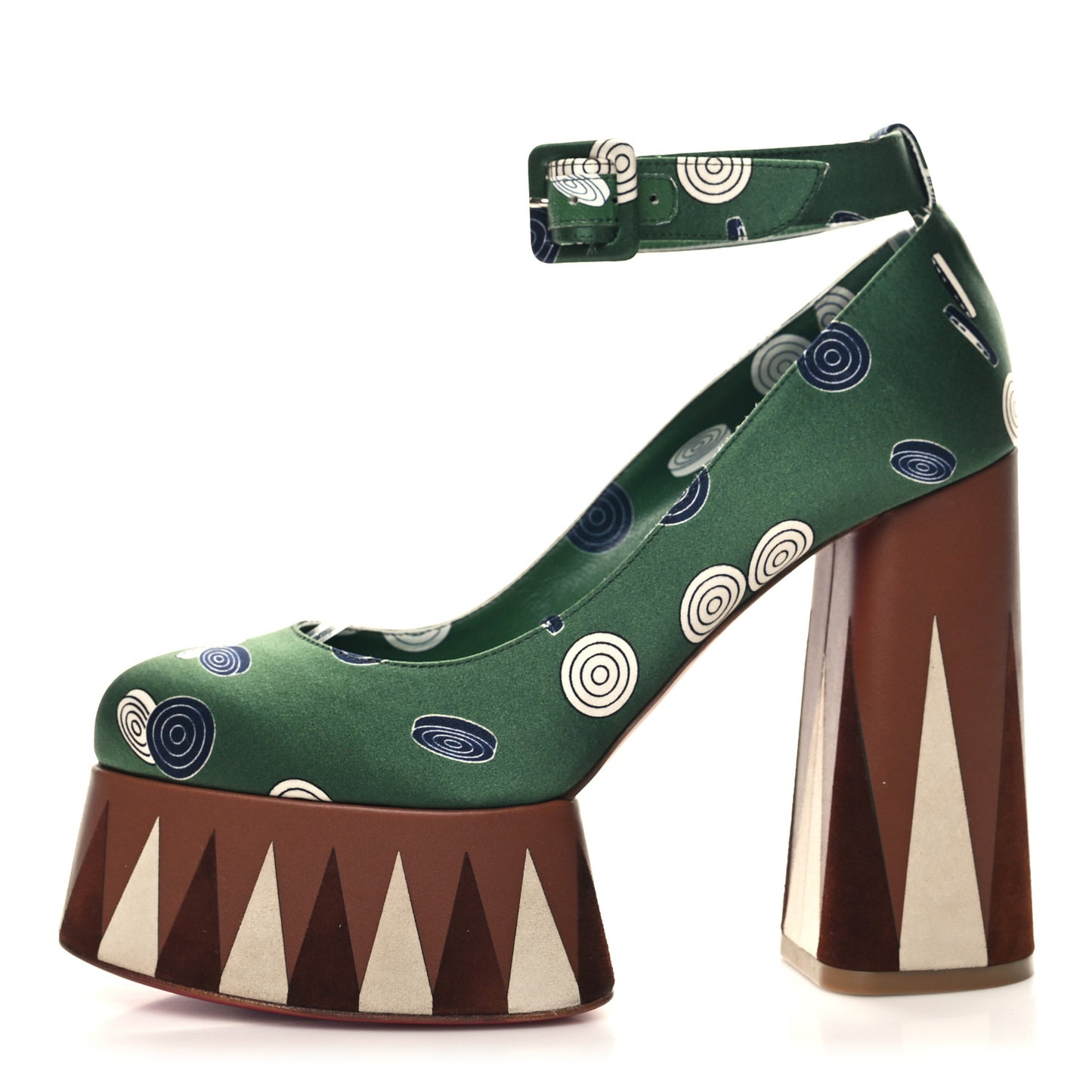 Silk Printed Yazefir 130mm Platform Pumps 39 Green Brown