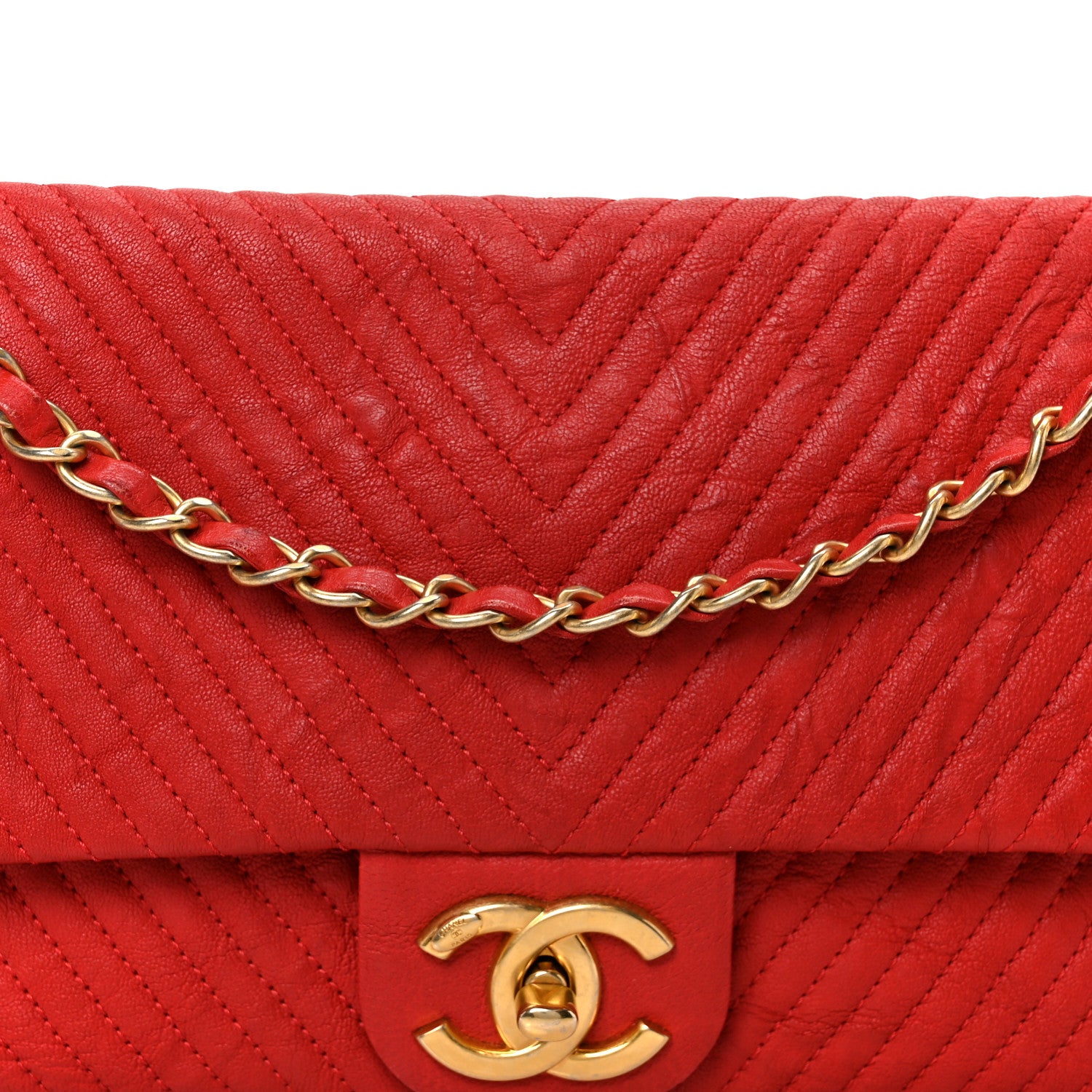 Chanel Wrinkled Lambskin Chevron Quilted Medium Flap Red 10 of 12
