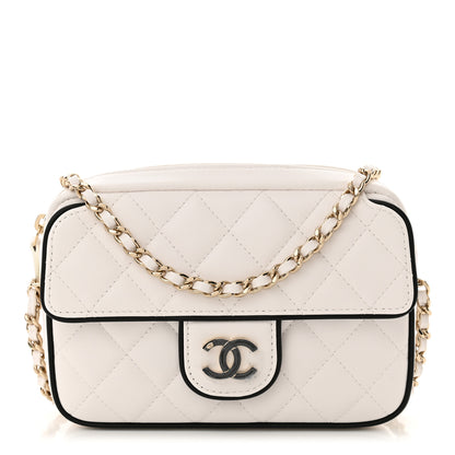 Chanel Lambskin Quilted Small Camera Case White Black 1 of 11