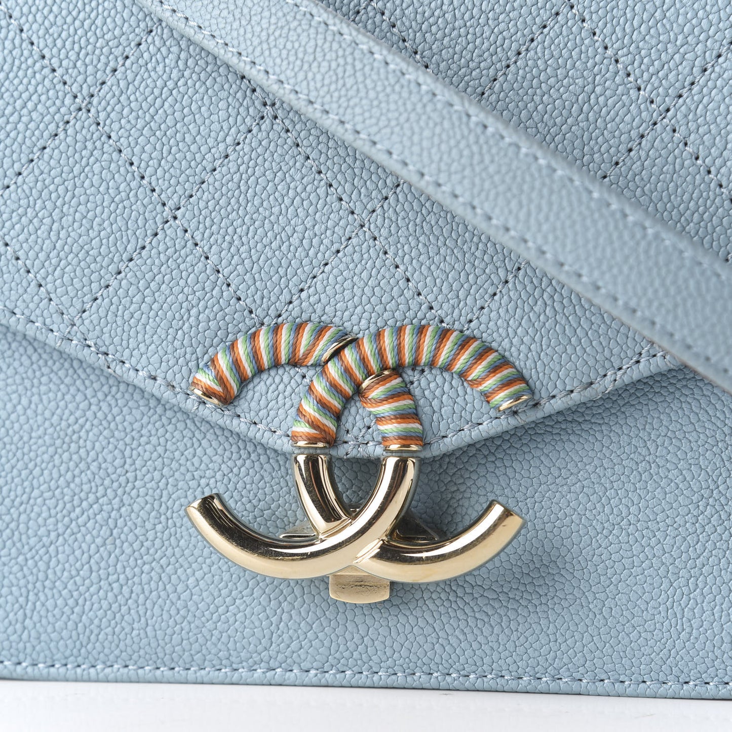 Caviar Quilted Thread Around Single Flap Blue