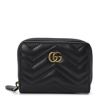 Gucci Calfskin Matelasse GG Marmont Zip Around Card Case Black 1 of 8