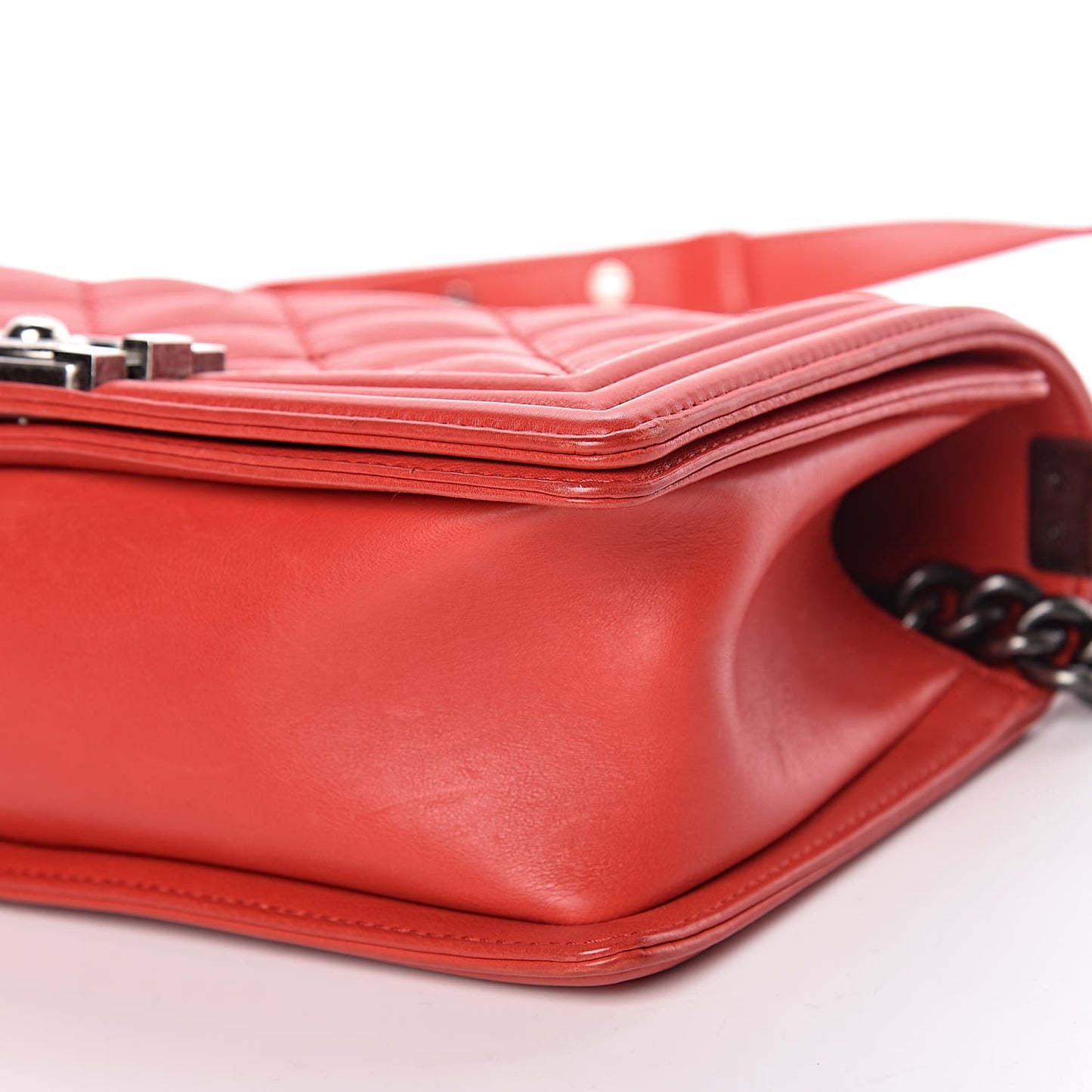 Calfskin Double Stitch Medium Boy Flap Red