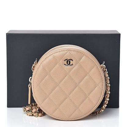 Chanel Caviar Quilted Round Clutch With Chain Beige 10 of 10