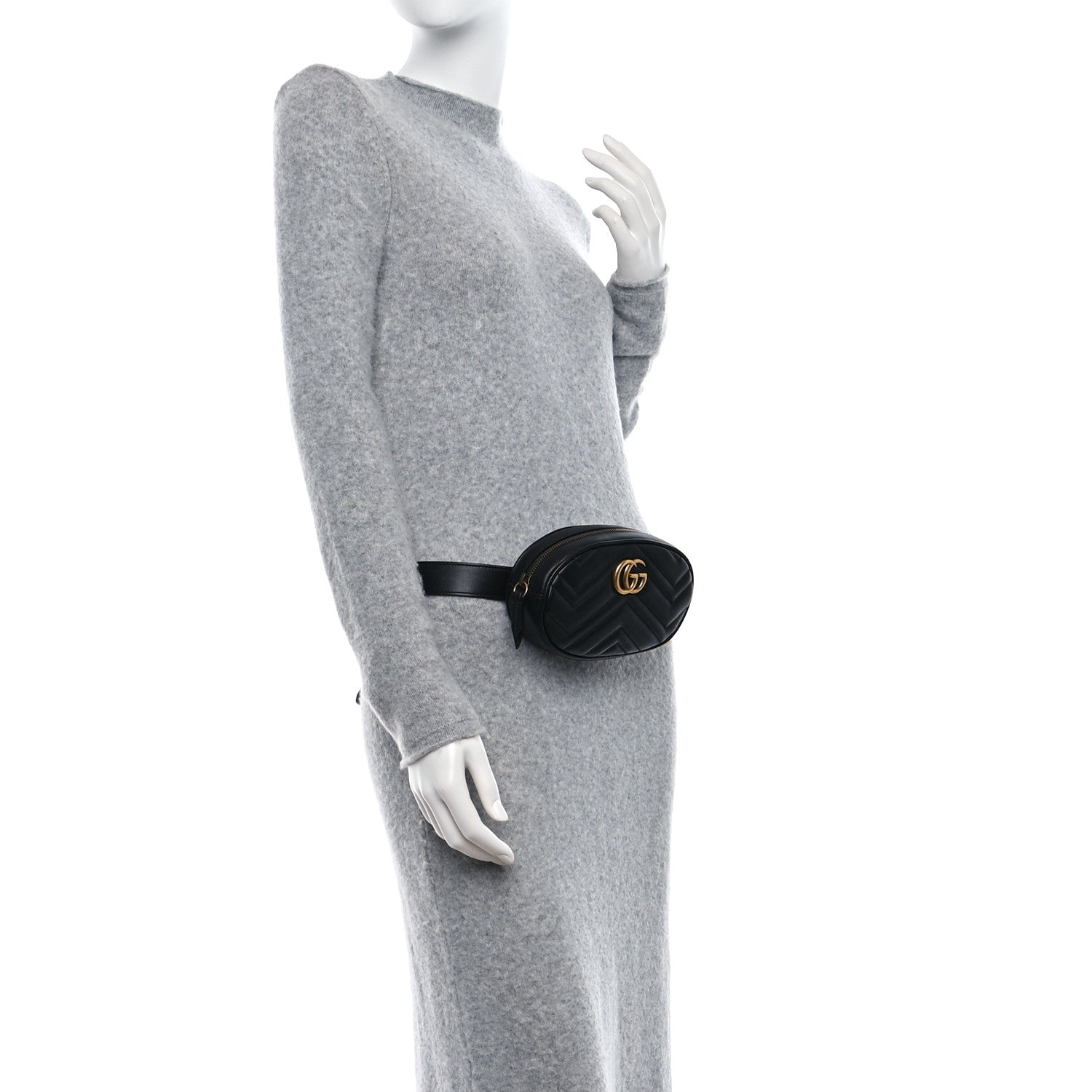 Gucci Calfskin Matelasse GG Marmont Belt Bag 95 38 Black 2 of 10