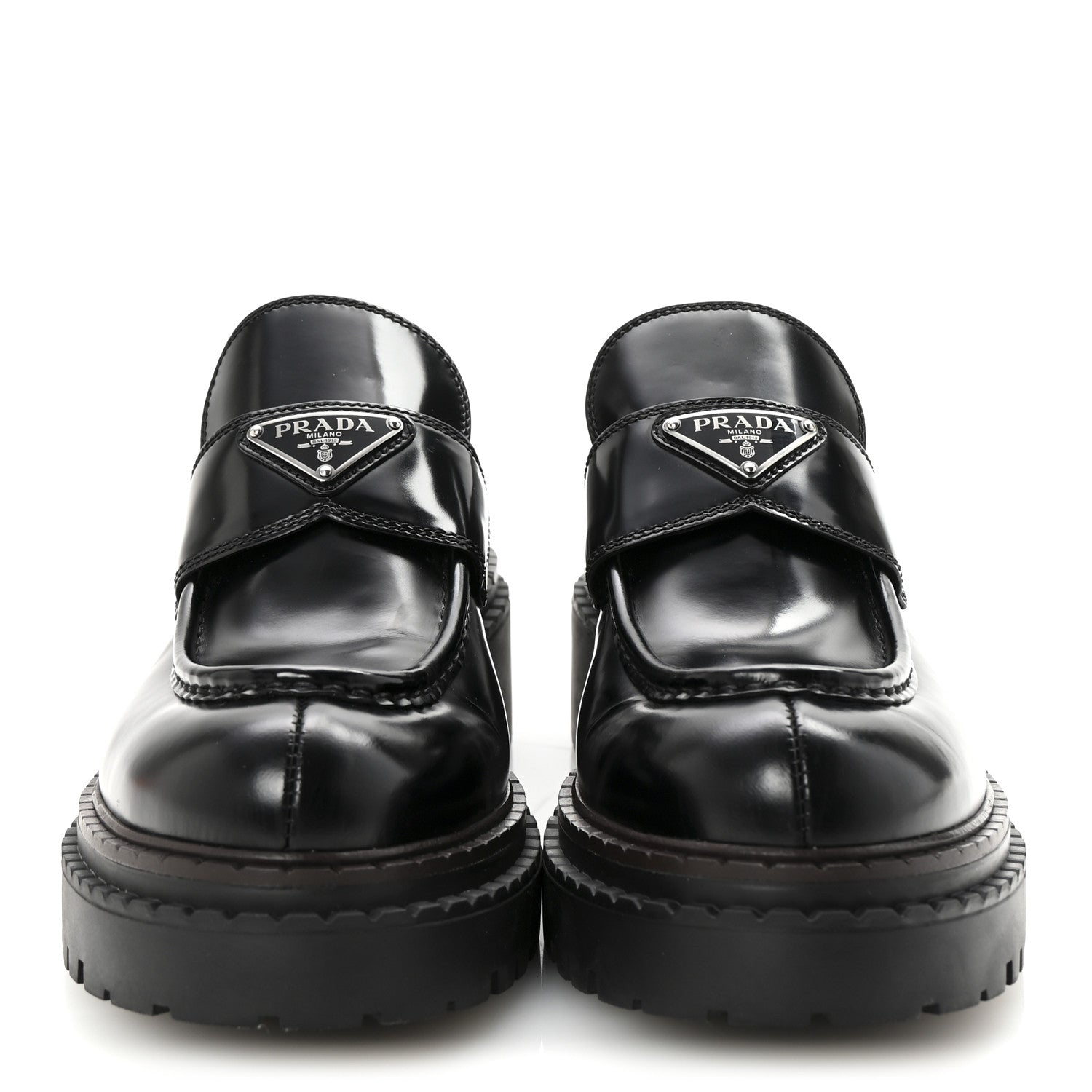 Prada Spazzolato Triangle Logo Monolith Pointy 55mm Loafers 41