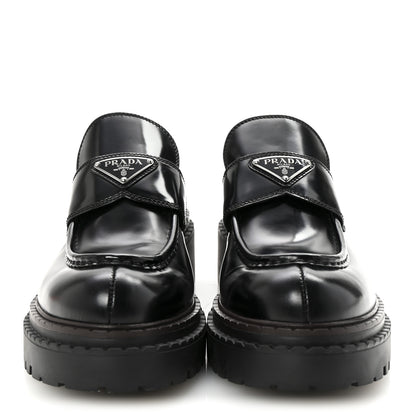 Prada Spazzolato Triangle Logo Monolith Pointy 55mm Loafers 41 Black 3 of 9