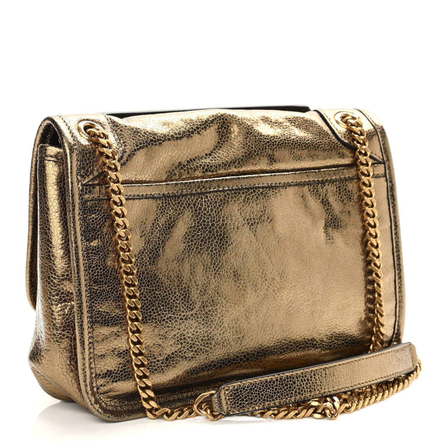Saint Laurent Metallic Cracked Calfskin Matelasse Monogram Baby Niki Chain Satchel Gold 3 of 10