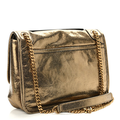 Saint Laurent Metallic Cracked Calfskin Matelasse Monogram Baby Niki Chain Satchel Gold 3 of 10