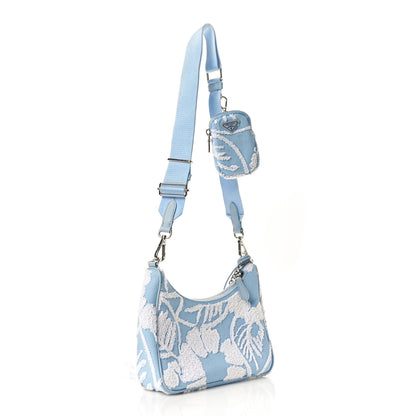 Prada Nylon Drill Logo Embroidered Re-Edition 2005 Shoulder Bag Celeste White 2 of 10