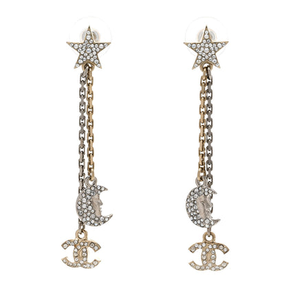 Chanel Crystal CC Star Moon Dangle Earrings Silver Gold 1 of 4