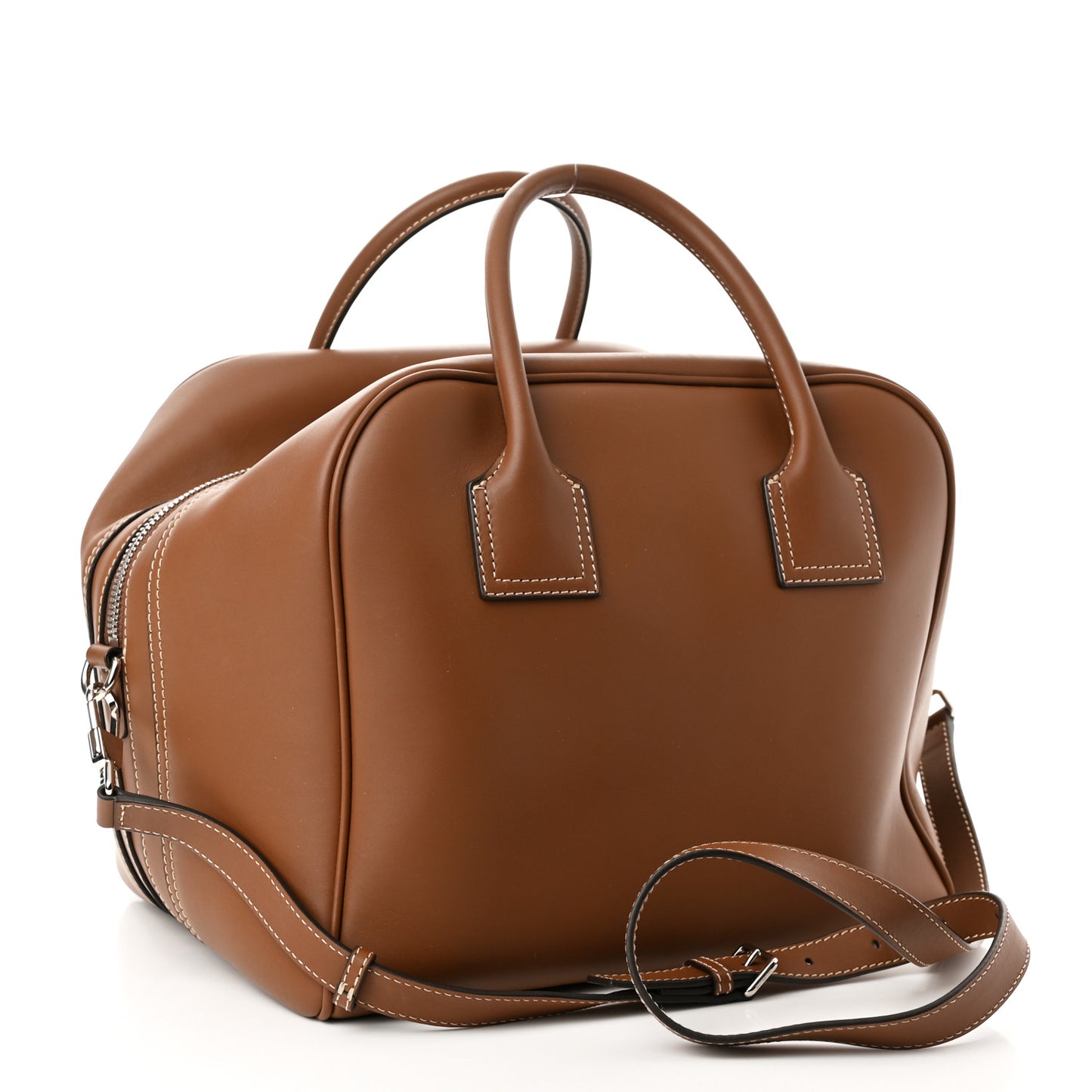 Smooth Calfskin Medium Cube Bowling Bag Malt Brown