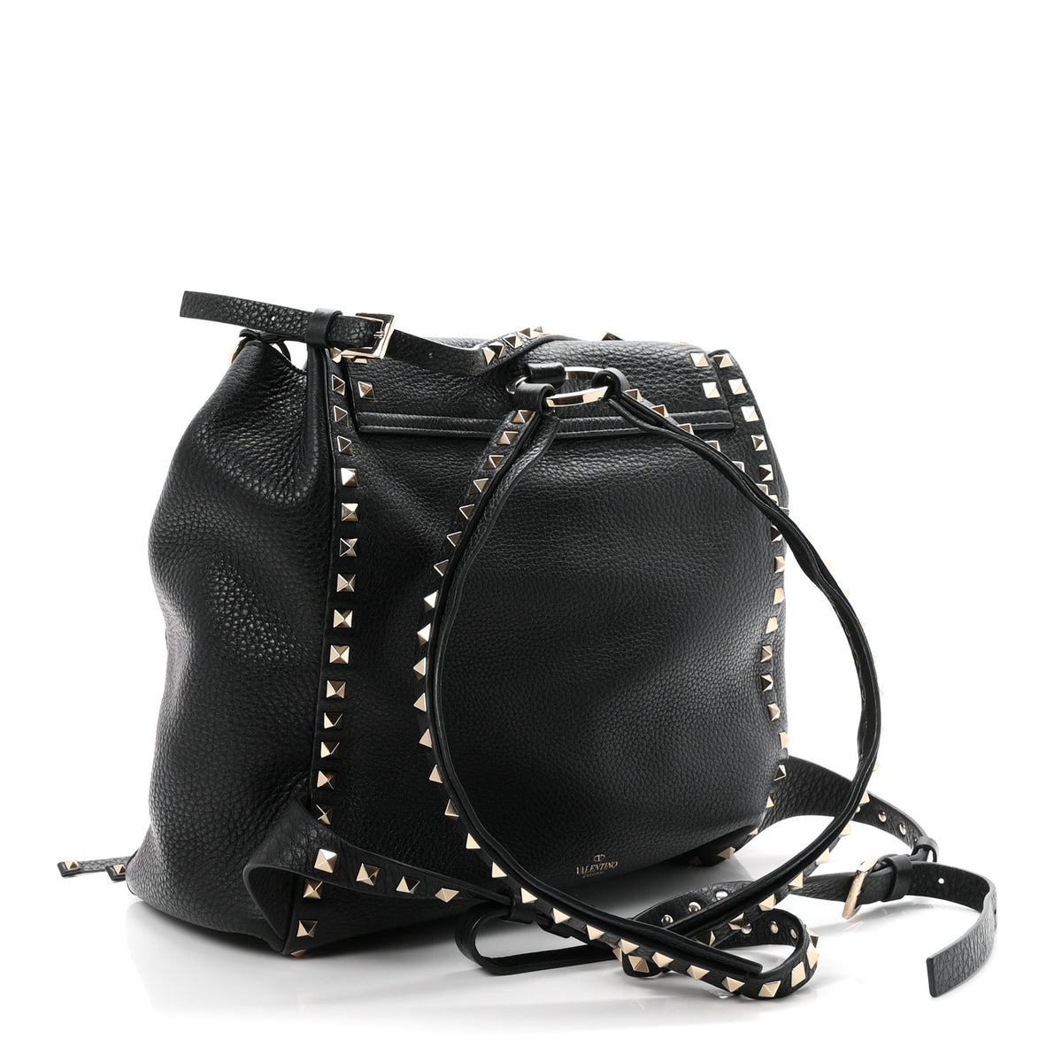Valentino Garavani Pebbled Calfskin Rockstud Drawstring Backpack Black 3 of 9