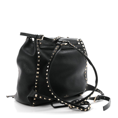 Valentino Garavani Pebbled Calfskin Rockstud Drawstring Backpack Black 3 of 9