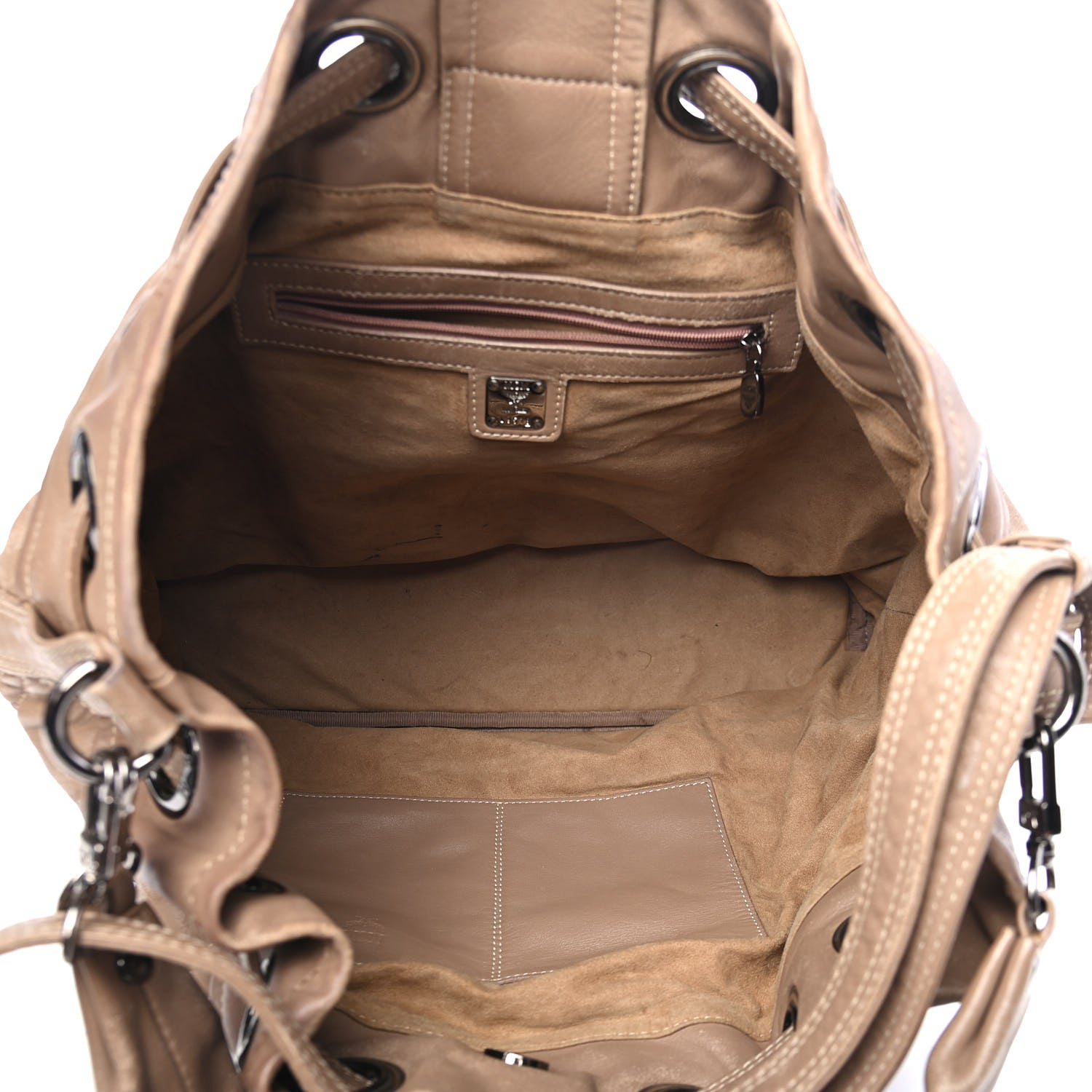 MCM Calfskin Quilted Bucket Bag Beige 5 of 11