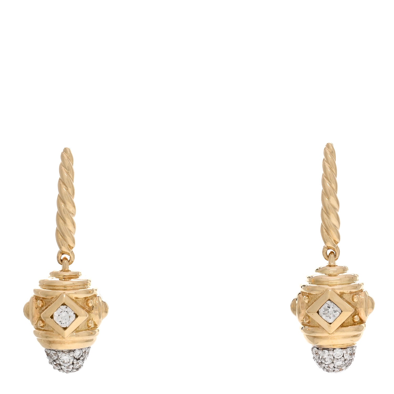 David Yurman 18K Yellow Gold Diamond Renaissance Drop Earrings 1 of 4