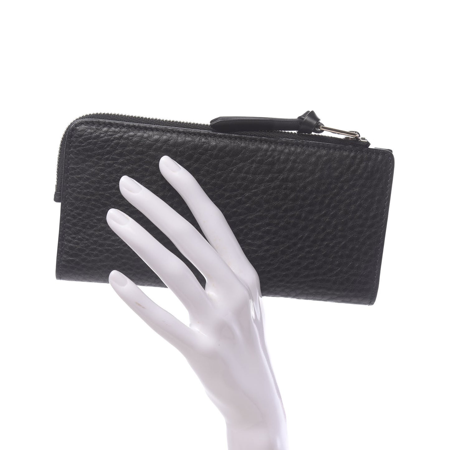 Grainy Calfskin Zip Wallet Black