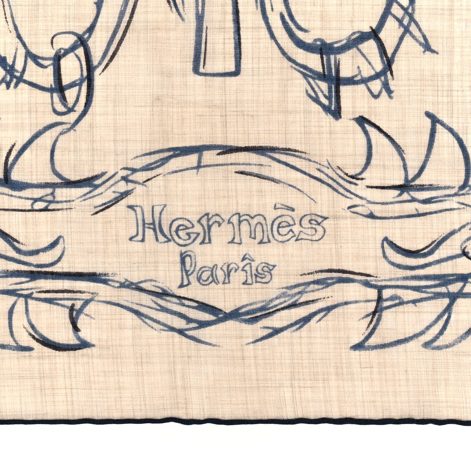 Hermes Cashmere Brides et Destin Esquisse Light Scarf 90 Beige Chine Marine Black 2 of 3