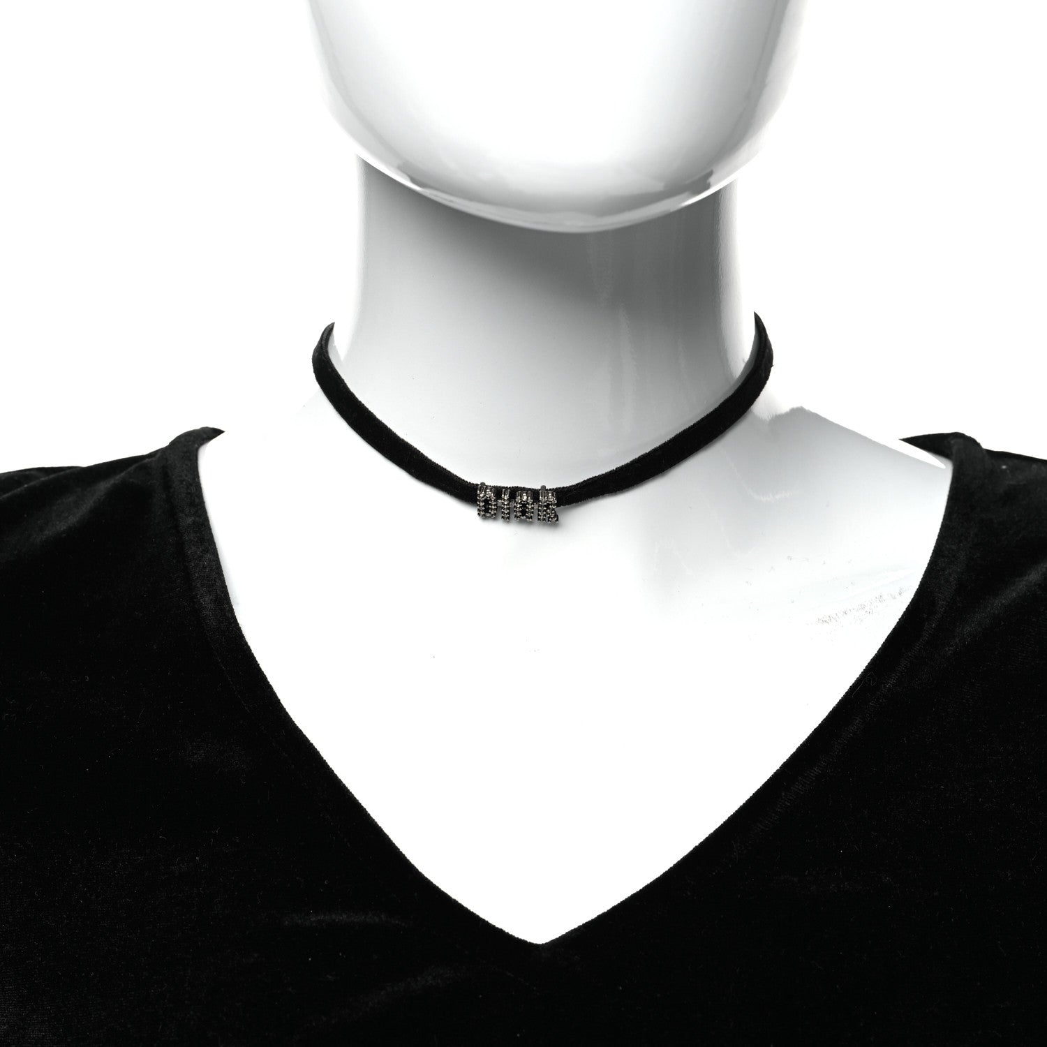 Christian Dior Velvet Crystal Dior Logo Choker Necklace Black White 2 of 5