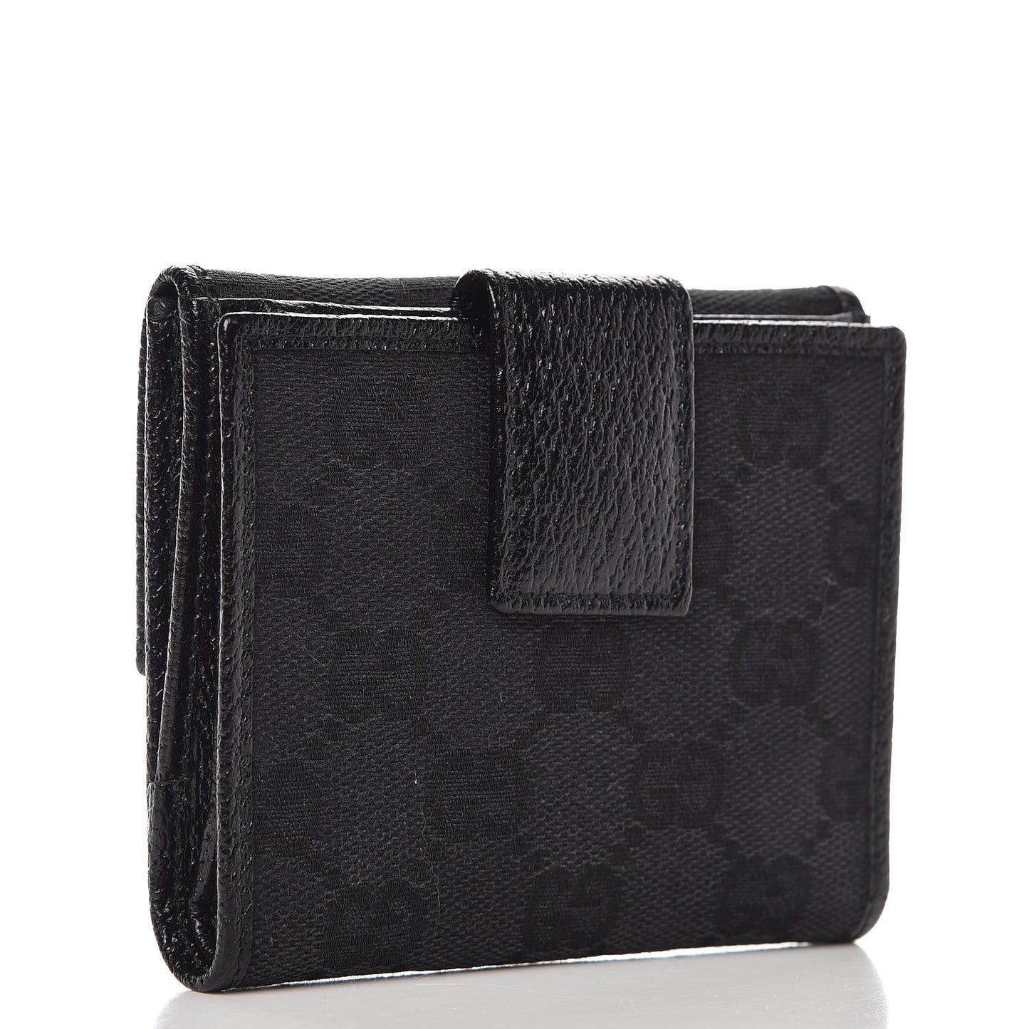 Monogram Textured Calfskin Metal Bar French Flap Wallet Black