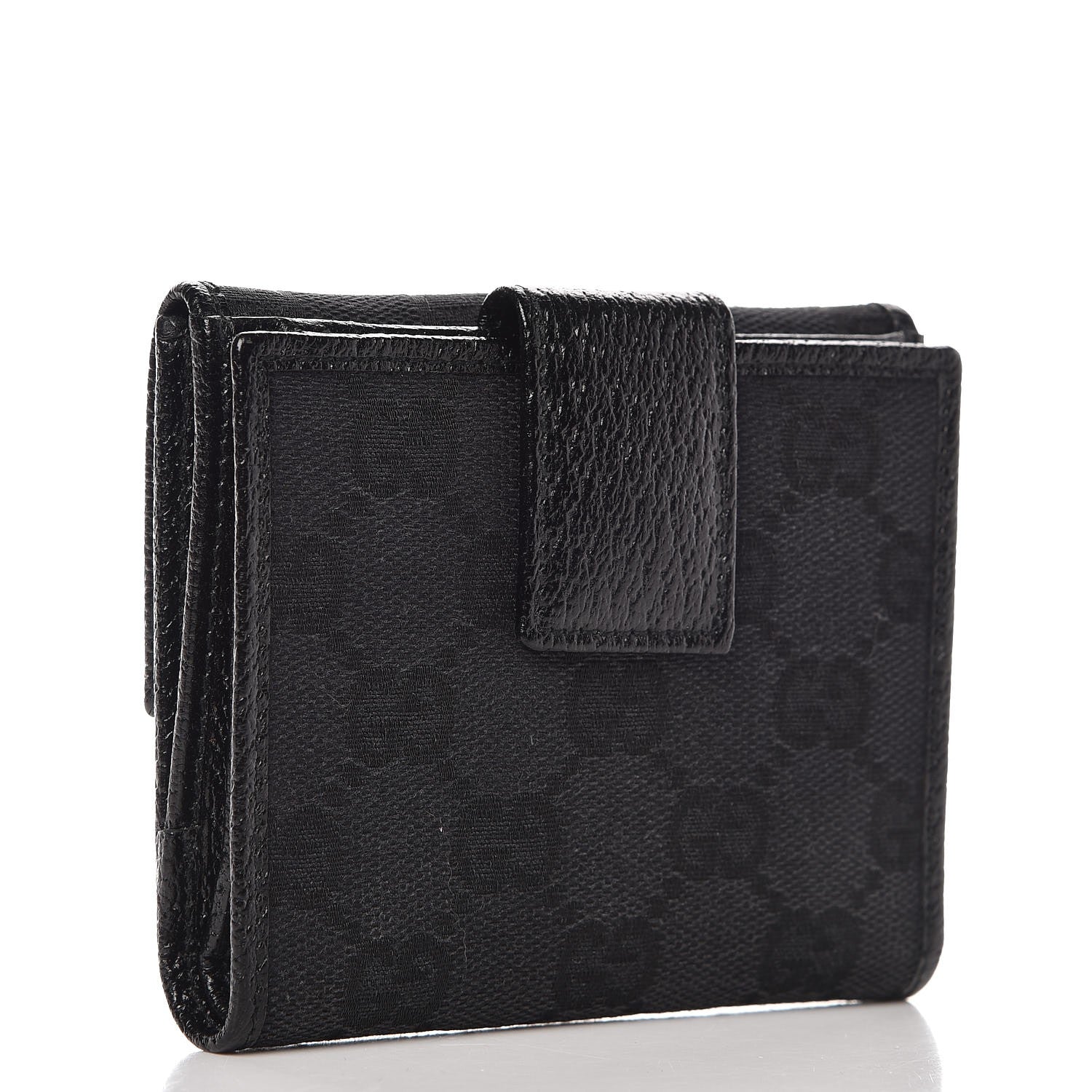 Gucci Monogram Textured Calfskin Metal Bar French Flap Wallet Black 3 of 7