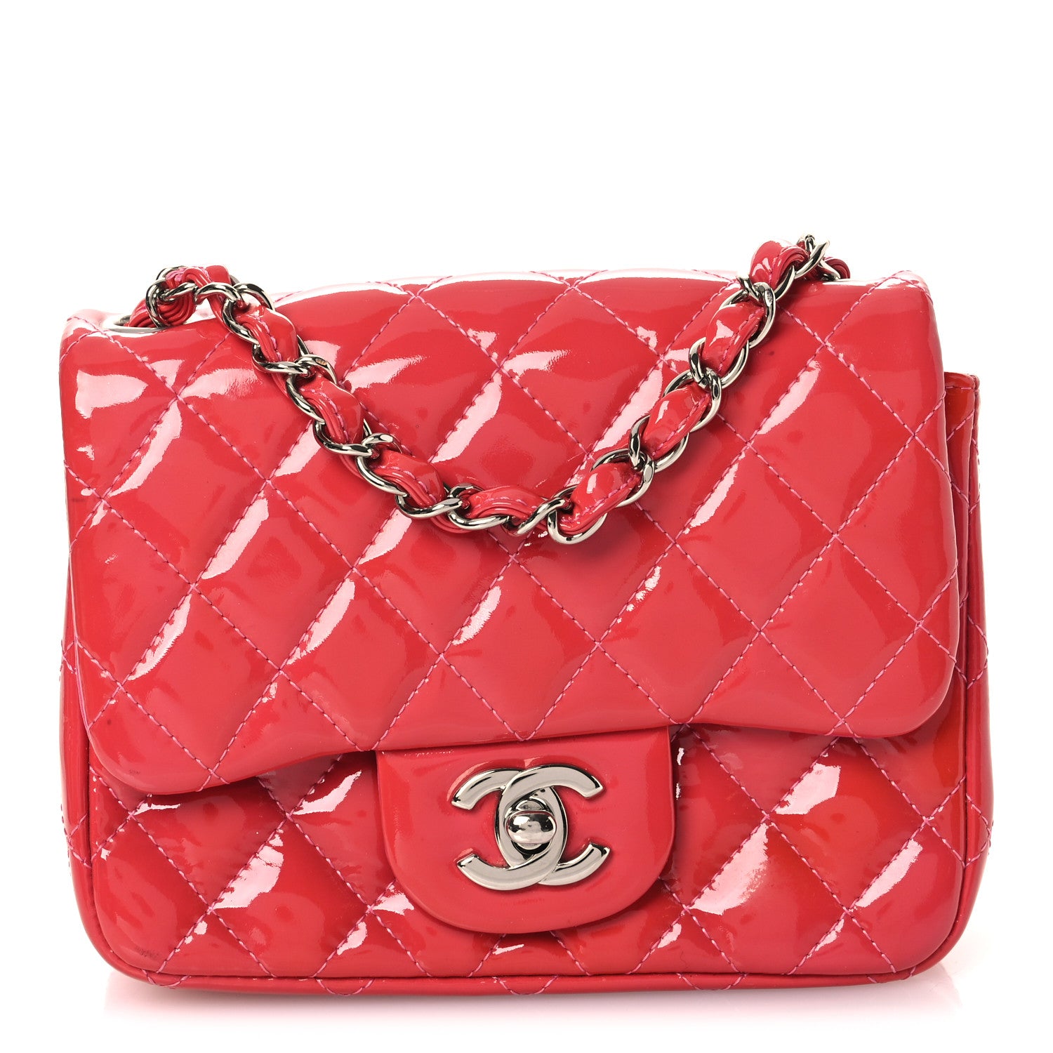 Chanel Patent Quilted Mini Square Flap Pink 1 of 11